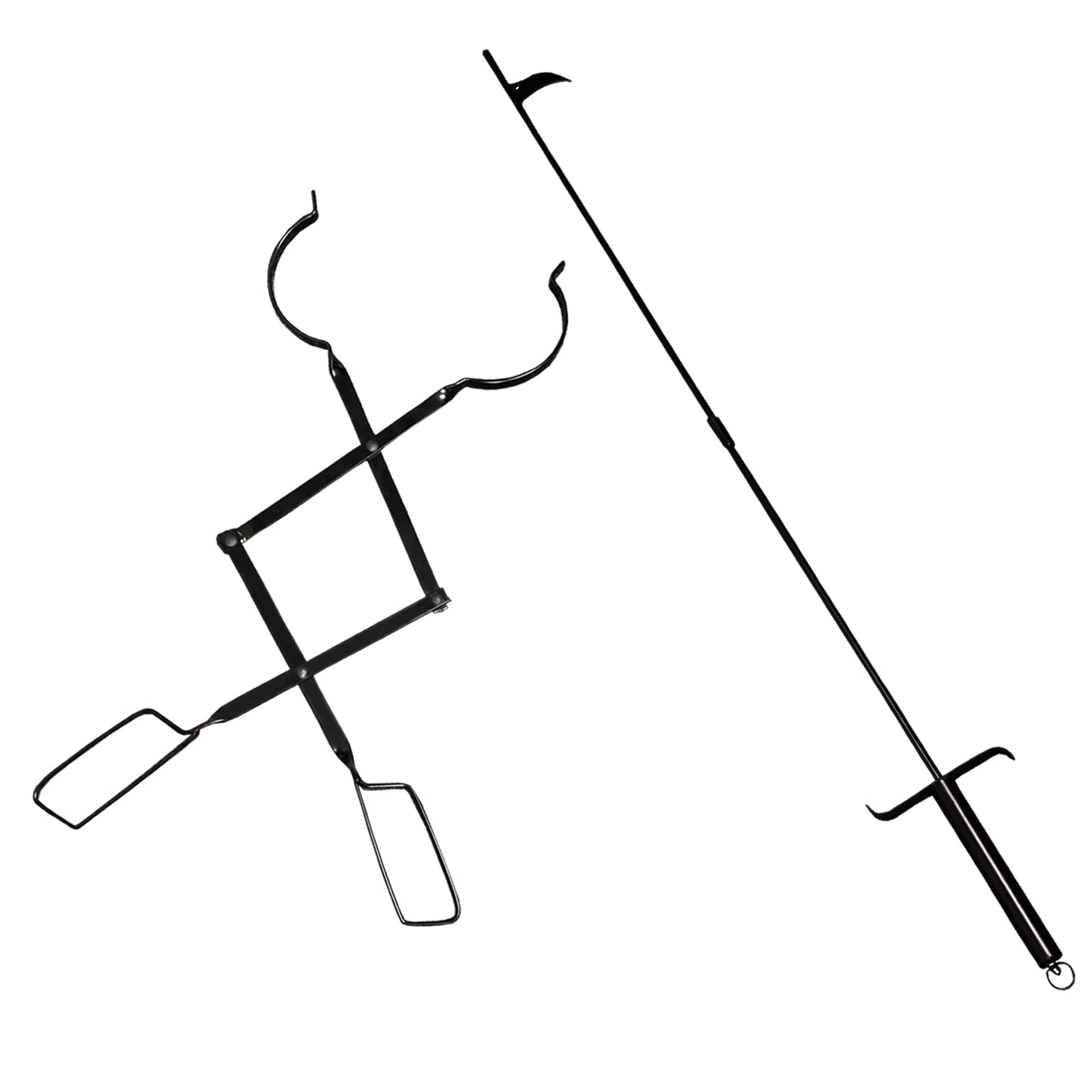 DONSIQIZZ32" Firewood Fire Pit Poker and 25" Fireplace Tongs Log Grabber, Fire Pit Tools Kits Fit for Camping Campfire Wood Stove Fireplace Fire Pit Indoor and Outdoor Use