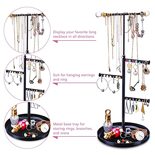 Keebofly Jewelry Tree Stand Organizer - Metal Necklace Organizer Display with Adjustable Height for Necklaces Bracelet Earrings and Ring Black - Thumbnail 3