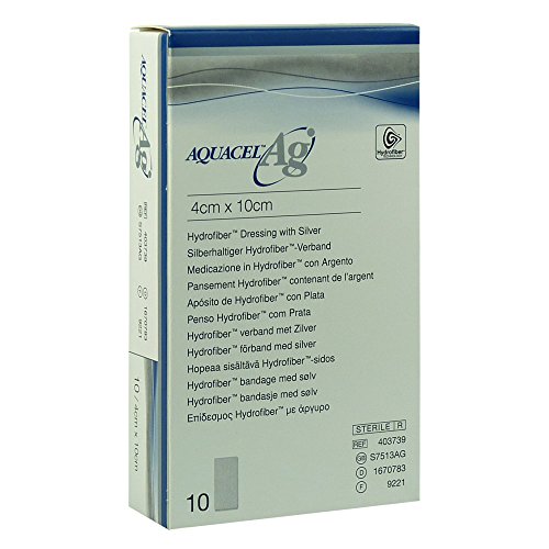 Aquacel AG - Apósitos de hidrofibra con plata, 4 x 10 cm, 10 compresas