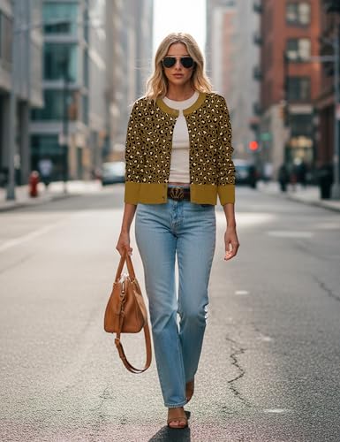 Image of Ziesexy 2026 Leopard Cardigan Womens Button Up Sweaters Long Sleeve Cheetah Print Cropped Cardigan Jackets