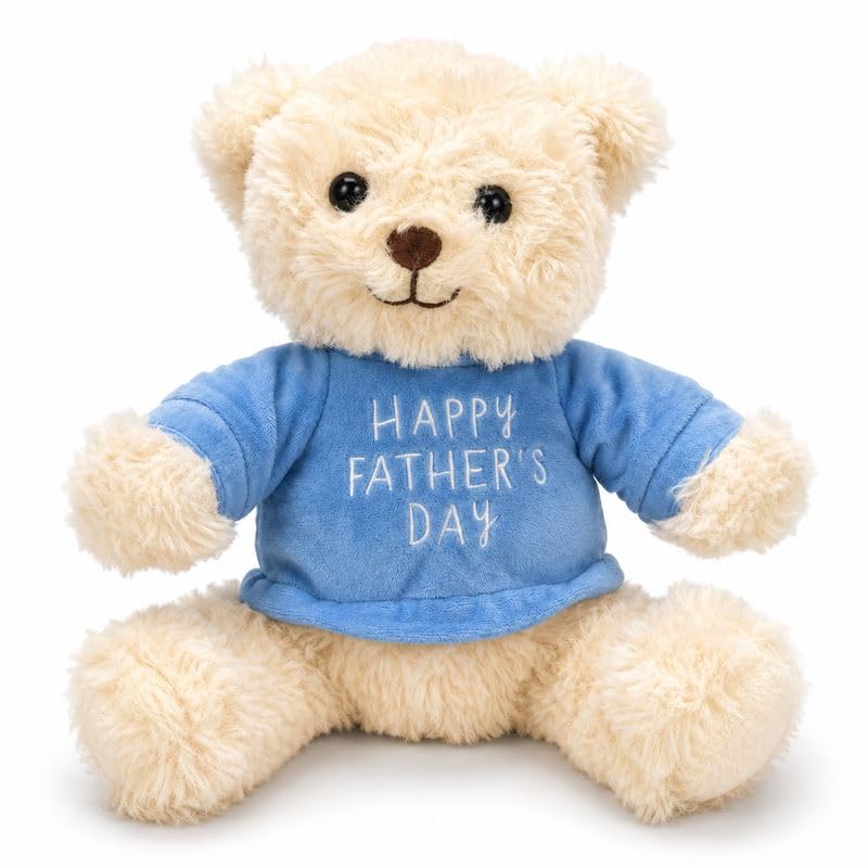 Rajani Happy Fathers Day Cuddly Teddy Toy 12 Inch Soft Fabric Bear with White and Blue Detailing Gift for Dads and Father Figures