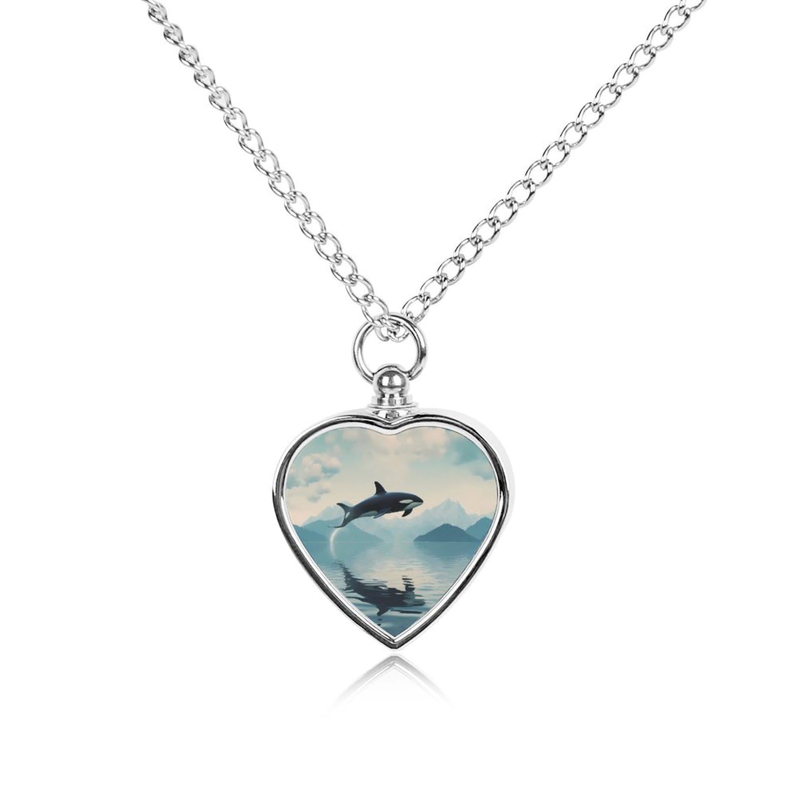 Killer Whale Orca Urn Necklace for Ashes Personalized Cremation Jewelry Pet Heart Pendant for Men Women, style