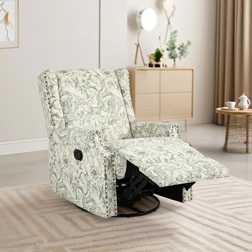 Image of Swivel Rocker Recliner Chair, 360 Swivel Wingback Recliner Chairs for Adults, Upholstered Glider Rocking Chair with High Back, Deep Seat for Living Romm Bedroom, Rococo Green