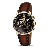 The Bradford Exchange John Wayne Chronograph - Men's Watch - Golden Image - Antique Finish - Brown Leather Strap