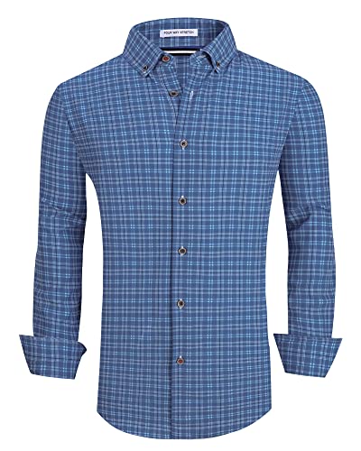 Alex Vando Mens Button Down Shirts Wrinkle Free 4-Way Stretch Print Business Casual Shirt