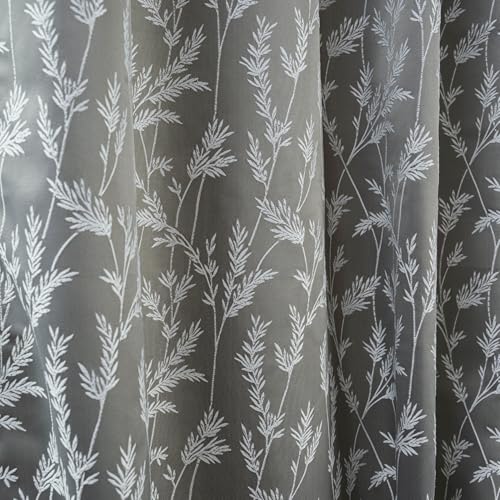 Image of haus & kinder Printed Jacquard Window Curtains 5 Feet Long Pack of 2 Window Curtains, 5 Feet Curtains for Window (Whispering Willows, Slate 130x152 CM)