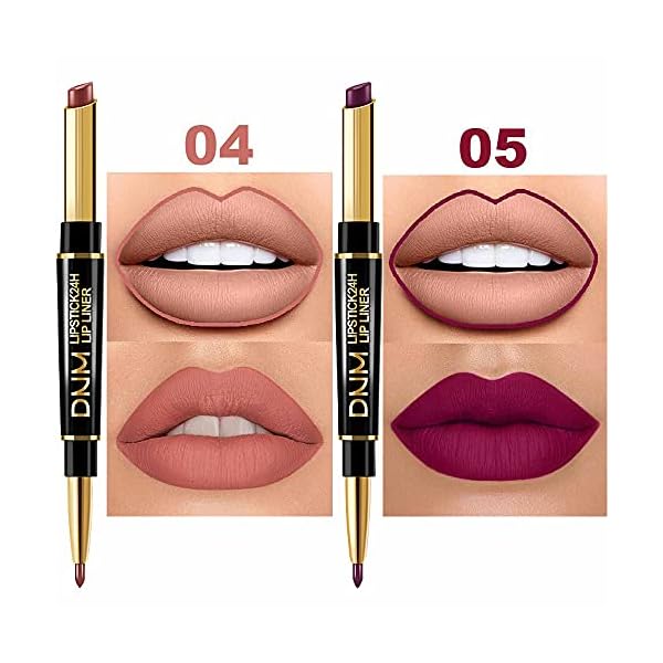 6Pcs-Lip-Liner-and-Lipstick-SetDNM-Double-Head-Matte-Mat-Lipstick-24H-Lip-Liner-2-in-1-Makeup-Set-for-Black-Women-Waterproof-Long-Lasting-24-All-Day-Dark-Red-Lipstick-Matte-Gift-Kit-with-Lipliner evpct 6Pcs Lip Liner and Lipstick Combo Set, DNM 2-in-1 Waterproof Lipstick and 24H Lip liner Set for Women, Antique Rose Chestnut Nude Dark Brown Matte Lipstick Pen with Lip Liner Set Long Lasting 24