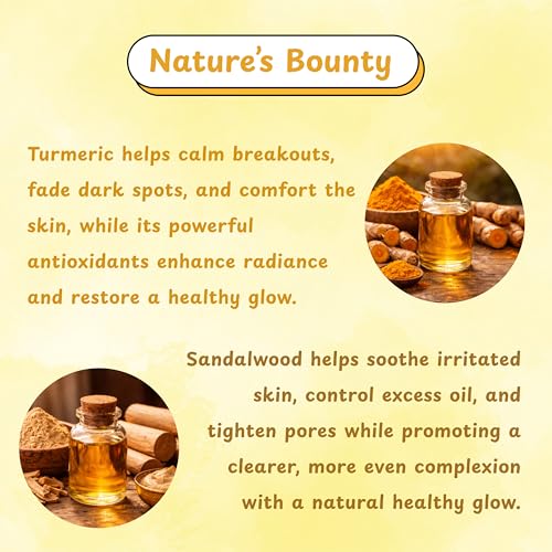 Image of TURMERIC & SANDALWOOD Handmade Soap, SLS & Paraben Free, Natural Skincare Cleanser Bar for Face & Body, Moisturizing, Gentle & Refreshing, Ideal for Everyday Use, Pack of 1 (100 gms)