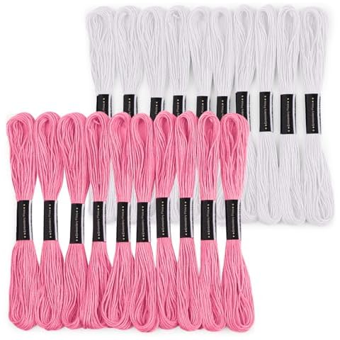 20 Skeins White & Pink Embroidery Floss,8m Cotton Embroidery Floss-Cross Stitch Thread Cover