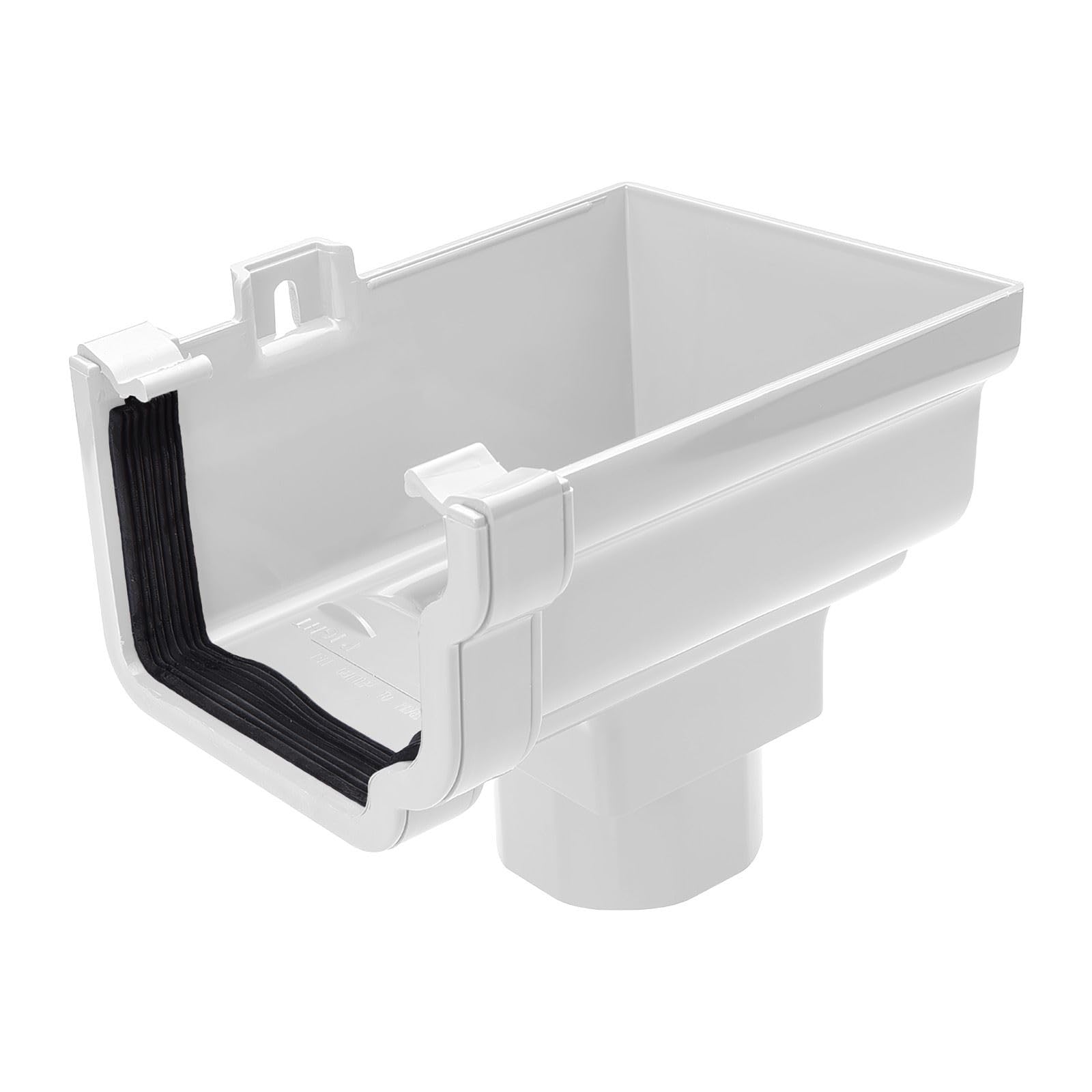 Kayflow Ogee Gutter Stopend Outlet (Right) – High Capacity PVC Rainwater Drainage System End Downpipe Connector - White