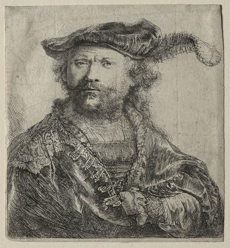 Toile Rembrandt Autoportrait au panache affiche peinture murale salon 60x90cm