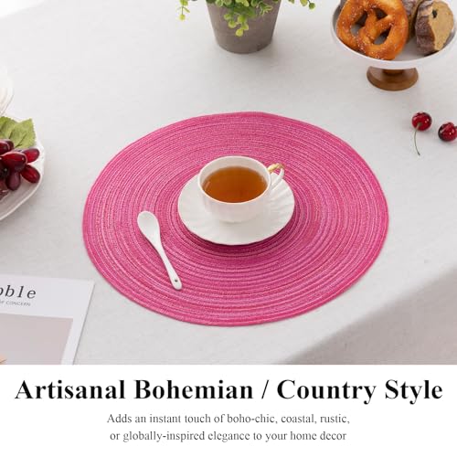 Image of SHACOS Round Placemats Set of 4 Round Table Placemats Braided Cotton Place Mats 15 inch for Kitchen Dining Table Holiday Party (Hot Pink, 4)