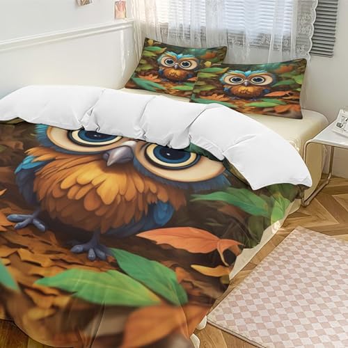 Housse de couette polyester microfibre coton hibou lit double - 5