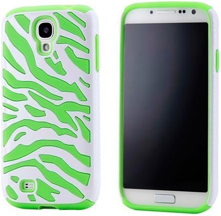 GEARONIC White Green Dual Layer Flex Zebra Hybrid Soft Silicone Hard PC Case Back Cover for Samsung Galaxy S4 i9500