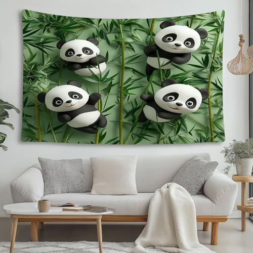 LCHMQ Niedlich Pandabär Tapisserie Comic Bambus Tier Wandbehang Tapisserie Halloween Deko Wandteppich Schlafzimmer Strandtuch Picknickdecke 200x150cm