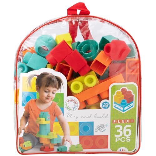 COLOR BLOCK 49732 - Bloques de Construcción para niños Flexi / Incluye 36 piezas, juguetes para niños, juegos educativos / Piezas de construcción Grandes de diversas formas, colores y textura blanda