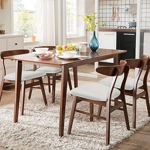 Image of SearchI Waterproof Seat Covers for Dining Room Chairs Stretch Jacquard Chair Seat Covers Set of 6, Removable Washable Kitchen Chair Seat Protector Cushion Slipcovers for Office (Beige Rhombus)