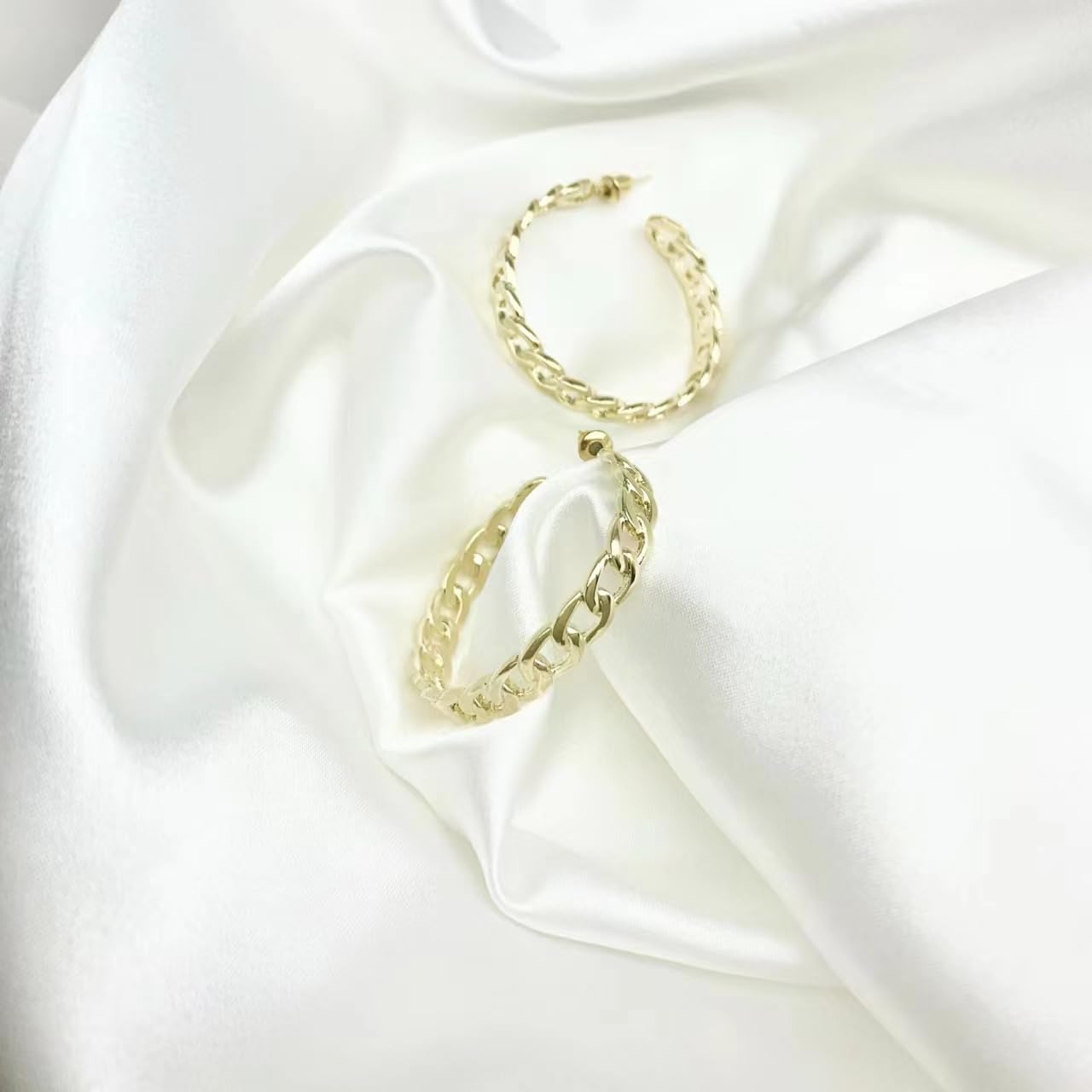 18K Gold Plated Chain Hoop Earrings for Women Link Hoop Earrings Lightweight Golden Hoop Earrings - Image 3