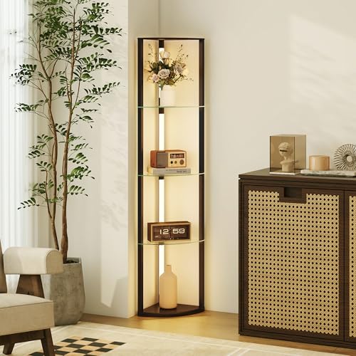 Lampada da Terra con Ripiani in Vetro e Luce LED, Lampada da Pavimento con 3 Livelli di Luminosità e Interruttore a Pedale, per Salotto e Soggiorno, Nero - Illuminazione - Immagine 8