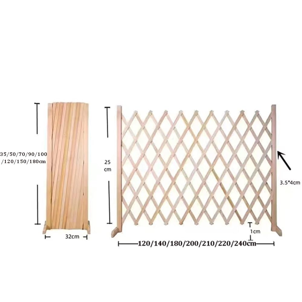 Recinzione da giardino in legno, staccionata espandibile, autoportante, divisorio decorativo per esterni, con base, per cortile (marrone, 32 ~ 210 x 100 x 30 cm)