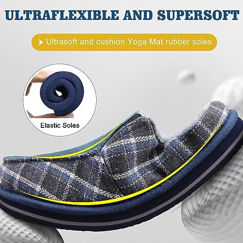 Image of ONCAI Mens Clog Slippers with Arch Support Stripe Faux Fur Cotton-Blend High-Density Memory Foam Warm House Slippers Slip-on Indoor Outdoor Rubber Sole Size 7-16