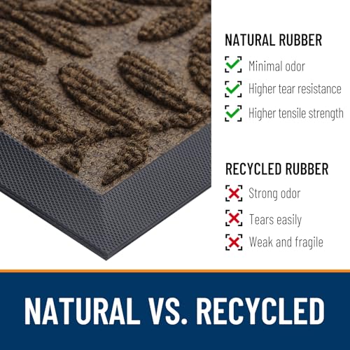 Image of OLANLY Door Mat Indoor Outdoor Entrance, 29.5x17, Waterproof All-Weather All-Season Doormat, Sturdy Natural Rubber, Stain and Fade Resistant, Low Profile, Easy Clean Patio Entryway Mat, Medium Brown