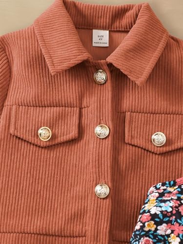 Girls Dress Set 2 Piece Floral Pattern Spaghetti Strap Dress and Long Sleeve Front Button Top Set for Girl 4-7 Years4