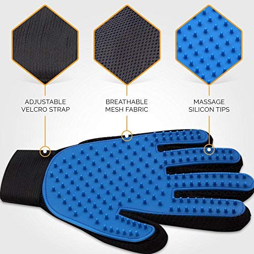 [Enhanced Version] Pet Grooming Glove - Gentle Deshedding Brush Glove - Efficient Pet Hair Remover Mitt - Massage Tool With Enhanced Five Finger Design - Perfect For Dogs & Cats With Long & Short Fur #TOP1