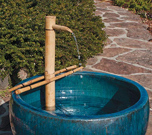 Bamboo Accents Water Fountain with Pump, Backyard Pond Kit, Large 18 Inch Adjustable Style, Smooth Split Resistant Bamboo, Natural Bamboo Fountain