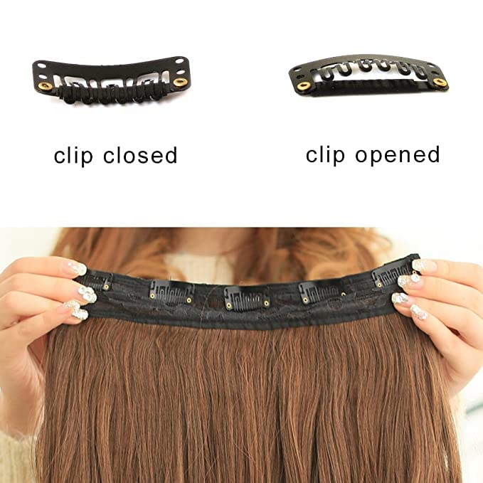 Image of Women Hair Extension Long Curly Wavy Black Brown 16 Inches Hairpiece With 5 BB Clip /Hair Extension for Women Party /Halloween /Christmas