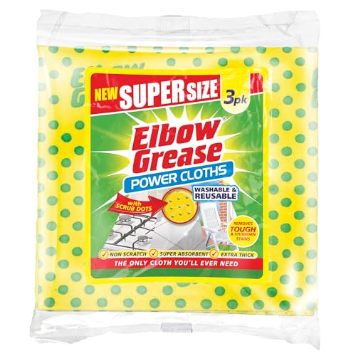 Elbow Grease Super Size Power Cloths With Scrub Dots | Washable & Reusable - Non-Scratch, Super Absorbent, Extra Thick Cleaning Cloth Wipes | Removes Tough & Stubborn Stains (Yellow, 3 Pack)