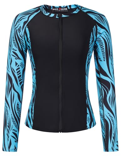 Image of JACK SMITH Women's 3 Piece Long Sleeve Rash Guard Swimsuits Zip Front Bathing Suit Tankini Swimsuits UPF 50