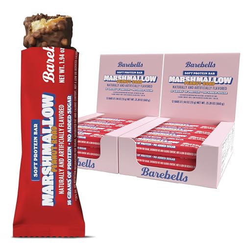 Image of Barebells Soft Protein Bars Marshmallow Peanut Road - 24 Bars Total (2 Packs of 12) - High Protein Snacks with 16g of Protein, Fluffy Chocolate Nutritional Treat, No Added Sugar, Breakfast Bars