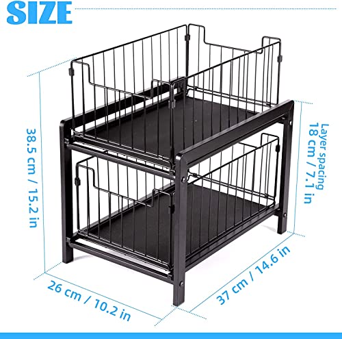 Wuudi 2 Tier Sliding Baskets Cupboard Organiser, Kitchen Cupboard Cabinet Organizer Basket, Pull-Out Mesh Baskets Drawer, Under Sink Extendable Steel Drawers - Image 5