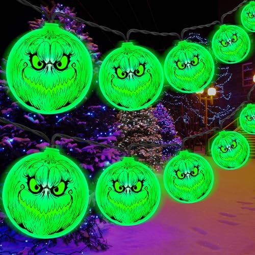 Betrihyes Grinchs Decorations Solar Christmas Lights Outdoor,20LED Grinchs Christmas String Lights with Green Grinchs Party Decorations,Solar Grinchs Lights for Garden Christmas Party Yard Decor