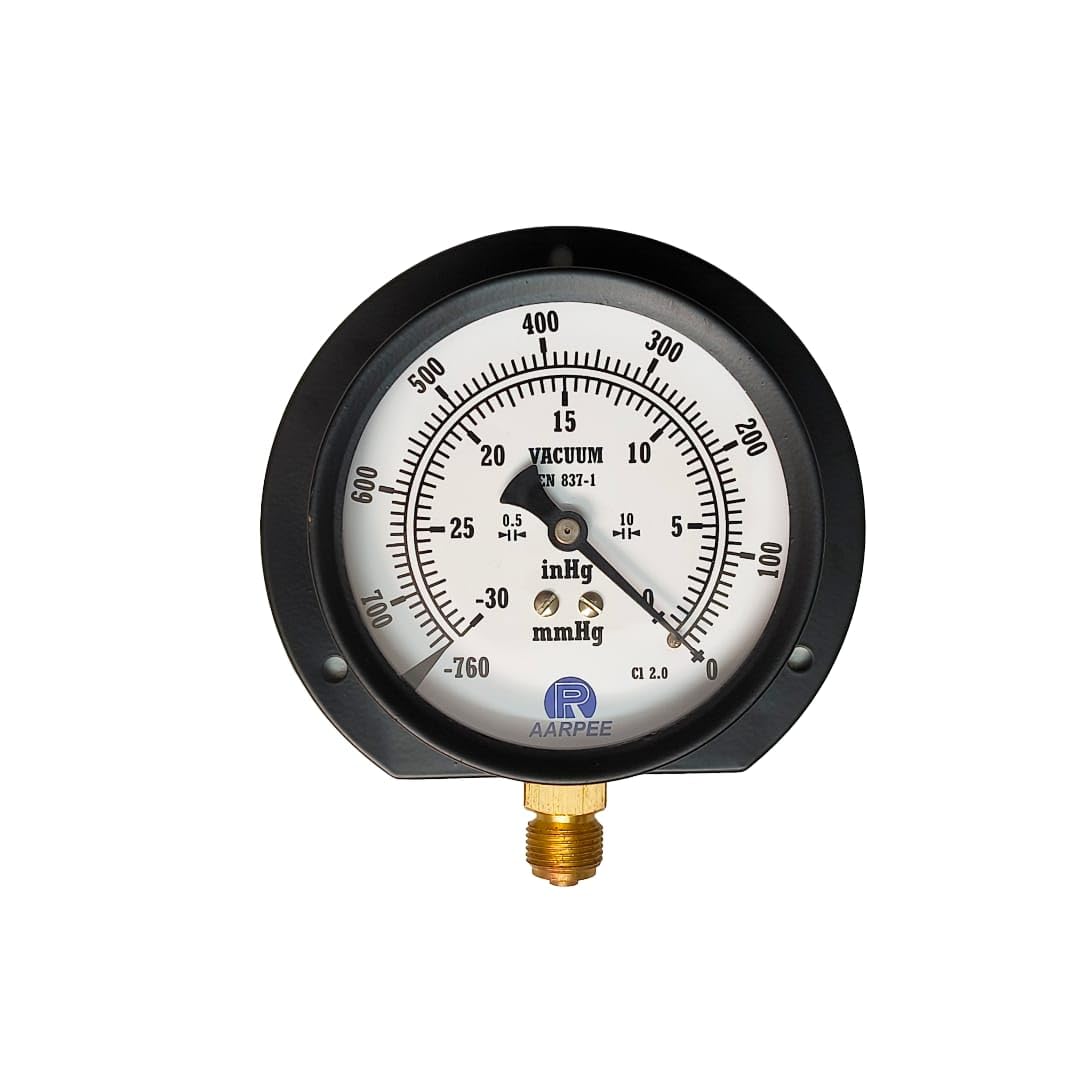 AARPEE Commercial Vacuum Gauge, 100mm (4inch), 0 ~ -30 inHg (0 ~ -760 mmHg), 3/8" bsp Thread, 3 Hole Surface Mouting, Anti-Corrosive Powder Coated MS Body and Brass Internal, +/-1.6%-picture-31
