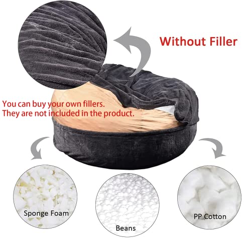 Deladola 7Ft Bean Bag Cover(No Filler,Cover Only) Big Storage Sofa Chair Soft Fluffy Fur Portable Living Room Sofa Bed Cover (Black) #TOP4