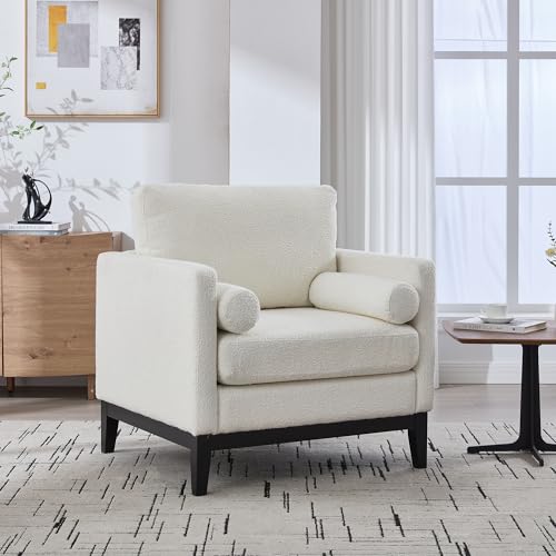 Oversized Boucle Accent Chair with Wooden Frame