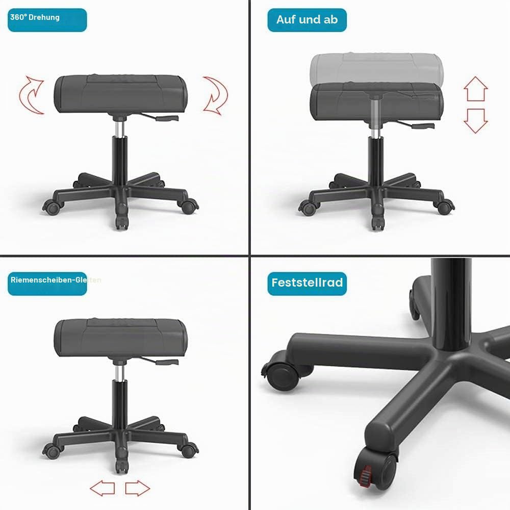 Fußstütze Fußstützen Mit Rädern Für Büro, fußstütze Hocker Fußhocker Höhenverstellbarer Gaming Stuhl Fußhocker PU Leder Fußständer Unter Dem Schreibtisch Rollende Beinstütze