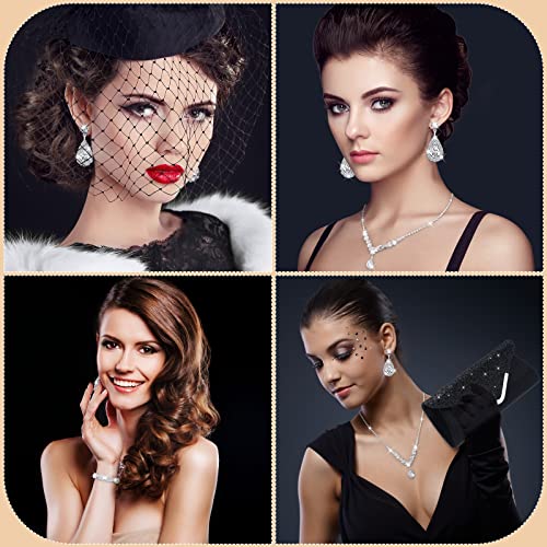 4 Pcs Women Rhinestone Jewelry Set Floral Wave Teardrop Crystal Wedding Necklace Earrings Floral Cluster Wave Bracelet Glitter Envelope Evening Bag Handbag Party Bridal Purse 6