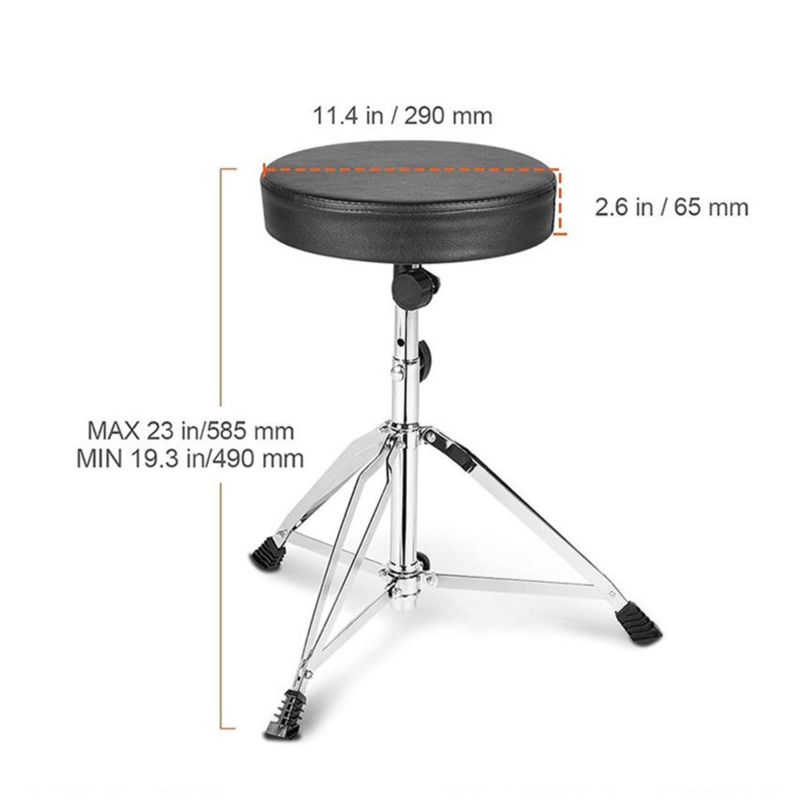 TISHITA Taburete Batería con Asiento Redondo Acolchado y Base Antislizante con Patas Goma Acuado para Músicos en Escenarios y Estudios