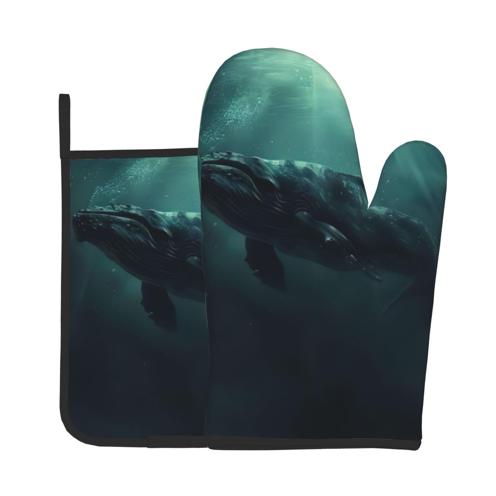 Undersea Whale Kitchen Baking Two-Piece Set,Multipurpose Oven Gloves,Used for Barbecue Kitchen Baking