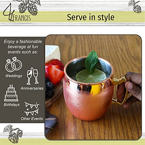 G Francis Moscow Mule Copper Mugs, 4Pc Set - 18Oz Smooth Copper Drinking Cups Moscow Mule Glasses Set For Ginger Beer And Cocktails #TOP4
