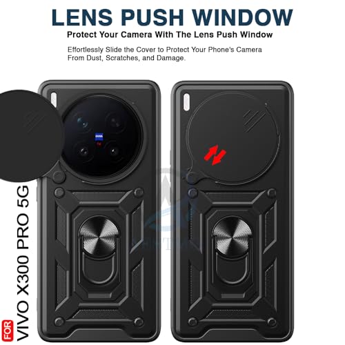 Image of AESTMO Tough Armor Vivo X300 Pro 5G Bumper Back Case Cover | Ring Holder & Sliding Camera Shield Cover | 360 Degree Protection Back Case Cover for Vivo X300 Pro 5G (Black)