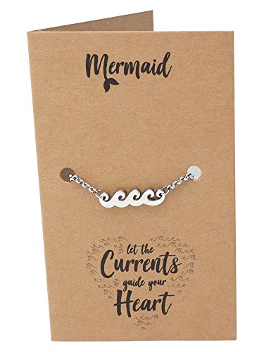 Image of quan jewelry Sea Salt Ocean Waves Mermaid Bracelet, Handmade Beach Themed Fashion Jewelry with Greeting Card, Aqua Traveler Beach Lovers Charm For BFF