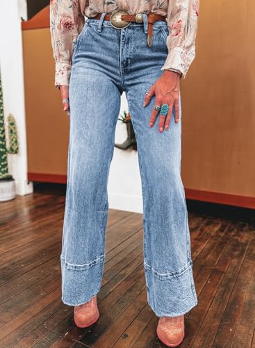 SHEWIN Straight Leg Jeans High Waisted Stretchy Trendy Wide Leg Flare Denim Pants3