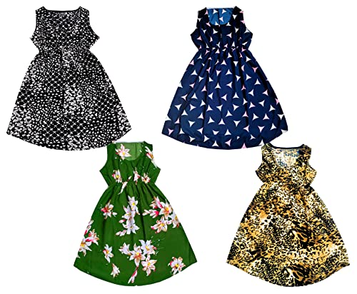 Image of IndiWeaves Kids Girls Crepe Printed Frock Dress for Girls - Regular Fit [Pack of 4] Multicolor1