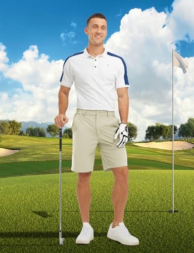 Image of TBMPOY Men's Golf Shorts Lightweight 5 Pockets Casual Dress Stretch Elastic Waist Quick Dry Flat Front Travel Shorts