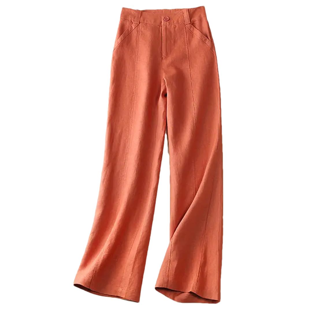 Womens Solid Color Buttoned Wide Leg Pants Loose High Waist Straight Pants