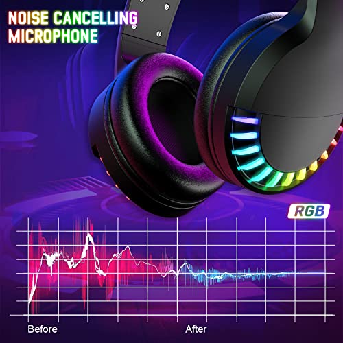 Wireless Bluetooth Headset Over Ear, Hi-Fi Stereo 5.1 channel, RGB LED Horse Race Backlit, 1000 mAh Rechargeable Lightweight Gaming Headset With Microphone, for PC/Ipad- Black Wireless Bluetooth Headset Over Ear, Hi-Fi Stereo 5.1 channel, RGB LED Horse Race Backlit, 1000 mAh Rechargeable Lightweight Gaming Headset With Microphone, for PC/Ipad- Black